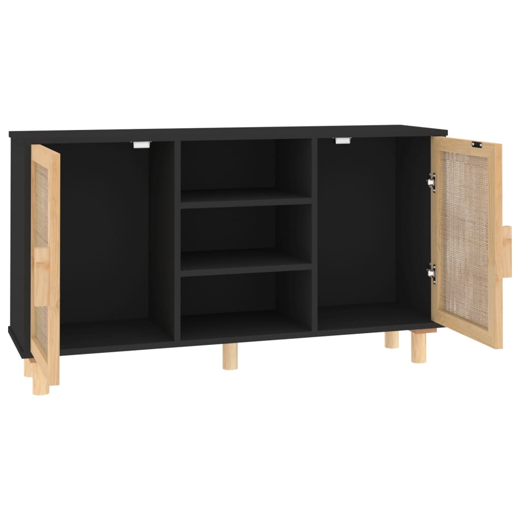 Dressoir 105x30x60 cm massief grenen hout en rattan zwart is nu te koop bij PeponiXL, paradijselijk wonen!