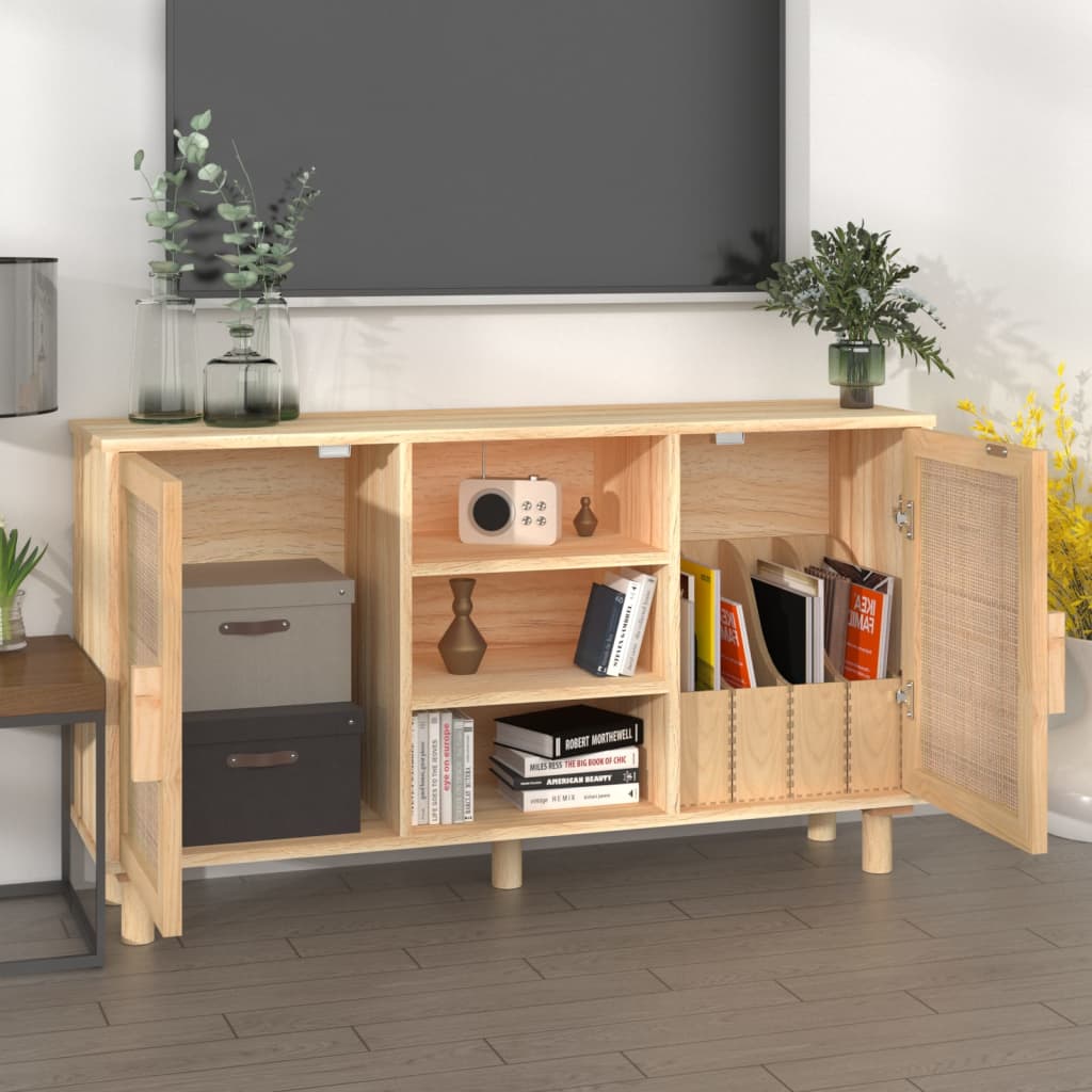 Dressoir 105x30x60 cm massief grenenhout en rattan bruin is nu te koop bij PeponiXL, paradijselijk wonen!