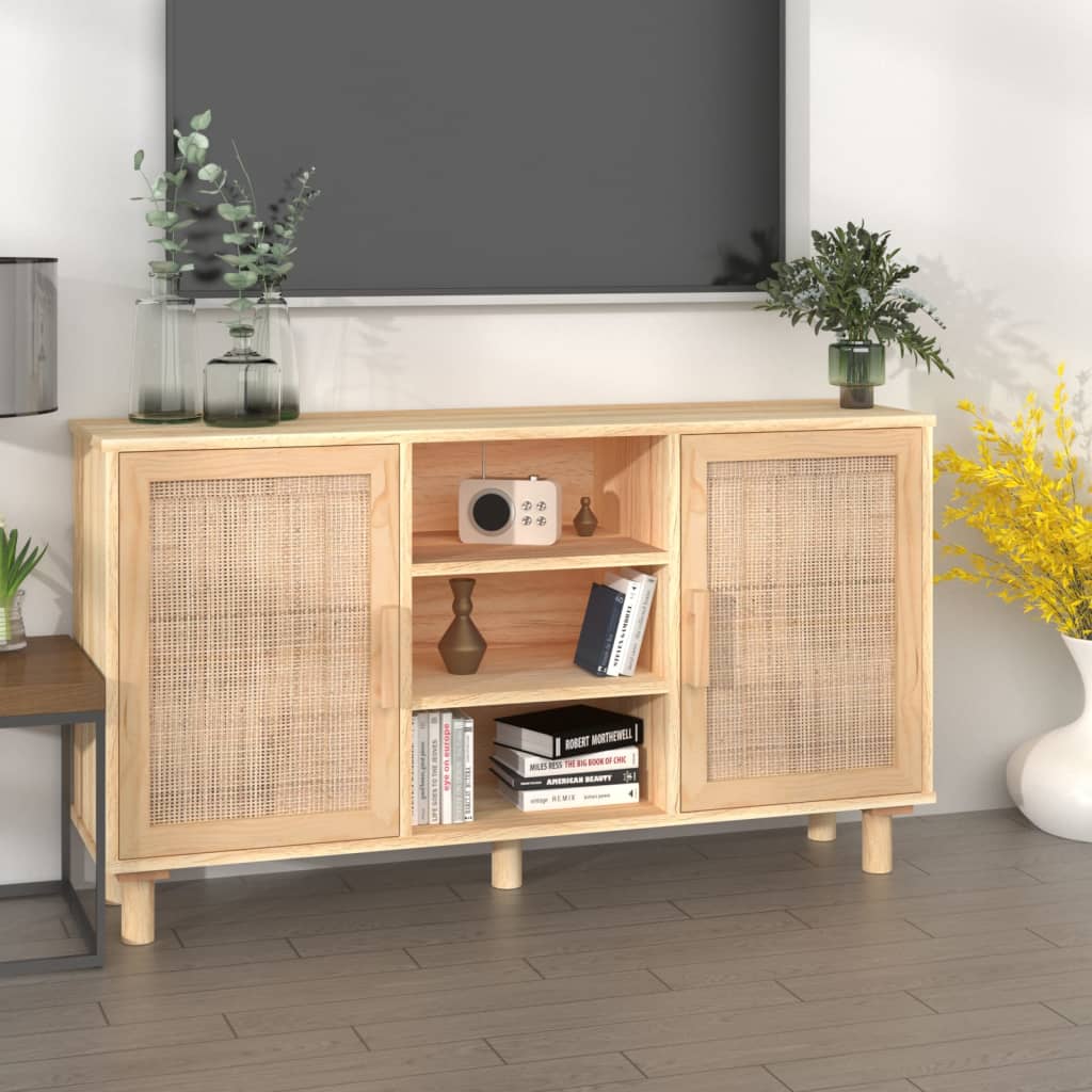 Dressoir 105x30x60 cm massief grenenhout en rattan bruin is nu te koop bij PeponiXL, paradijselijk wonen!