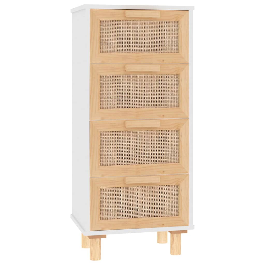 Dressoir 40x30x90 cm massief grenenhout en rattan wit is nu te koop bij PeponiXL, paradijselijk wonen!