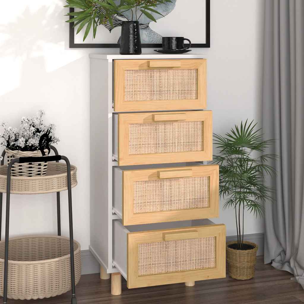 Dressoir 40x30x90 cm massief grenenhout en rattan wit is nu te koop bij PeponiXL, paradijselijk wonen!