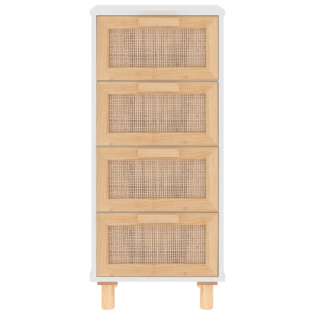 Dressoir 40x30x90 cm massief grenenhout en rattan wit is nu te koop bij PeponiXL, paradijselijk wonen!