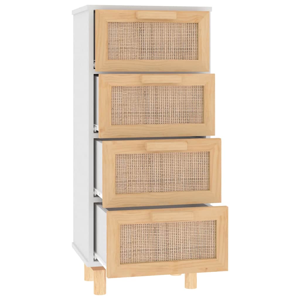 Dressoir 40x30x90 cm massief grenenhout en rattan wit is nu te koop bij PeponiXL, paradijselijk wonen!