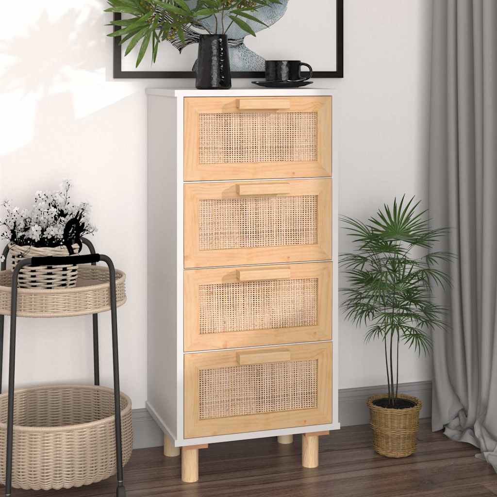Dressoir 40x30x90 cm massief grenenhout en rattan wit is nu te koop bij PeponiXL, paradijselijk wonen!