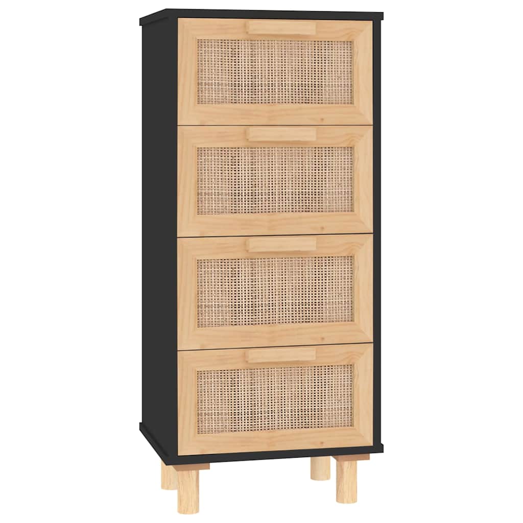 Dressoir 40x30x90 cm massief grenen hout en rattan zwart is nu te koop bij PeponiXL, paradijselijk wonen!
