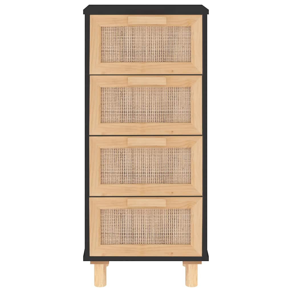 Dressoir 40x30x90 cm massief grenen hout en rattan zwart is nu te koop bij PeponiXL, paradijselijk wonen!