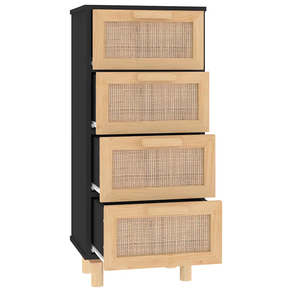 Dressoir 40x30x90 cm massief grenen hout en rattan zwart is nu te koop bij PeponiXL, paradijselijk wonen!