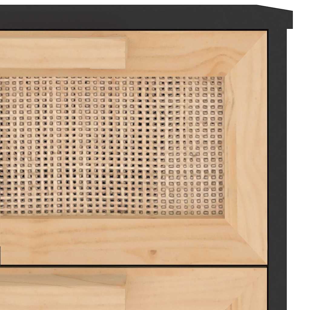 Dressoir 40x30x90 cm massief grenen hout en rattan zwart is nu te koop bij PeponiXL, paradijselijk wonen!