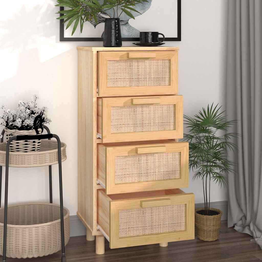 Dressoir 40x30x90 cm massief grenenhout en rattan bruin is nu te koop bij PeponiXL, paradijselijk wonen!