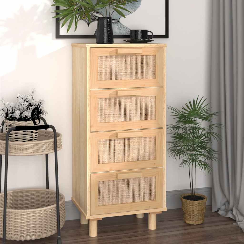 Dressoir 40x30x90 cm massief grenenhout en rattan bruin is nu te koop bij PeponiXL, paradijselijk wonen!