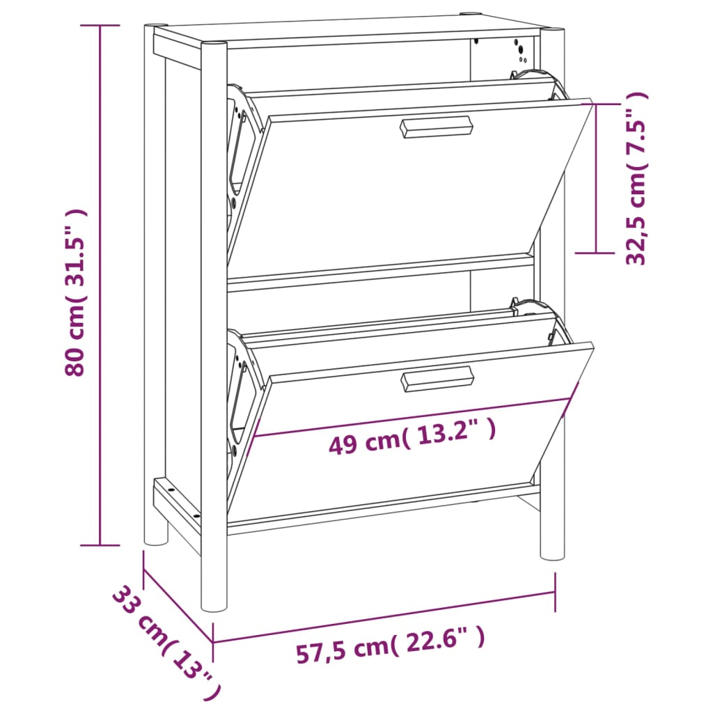 Schoenenkast 57,5x33x80 cm bewerkt hout is nu te koop bij PeponiXL, paradijselijk wonen!