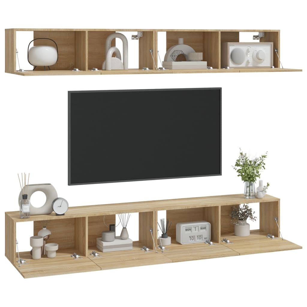 Tv-wandmeubels 4 st 100x30x30 cm sonoma eikenkleurig is nu te koop bij PeponiXL, paradijselijk wonen!