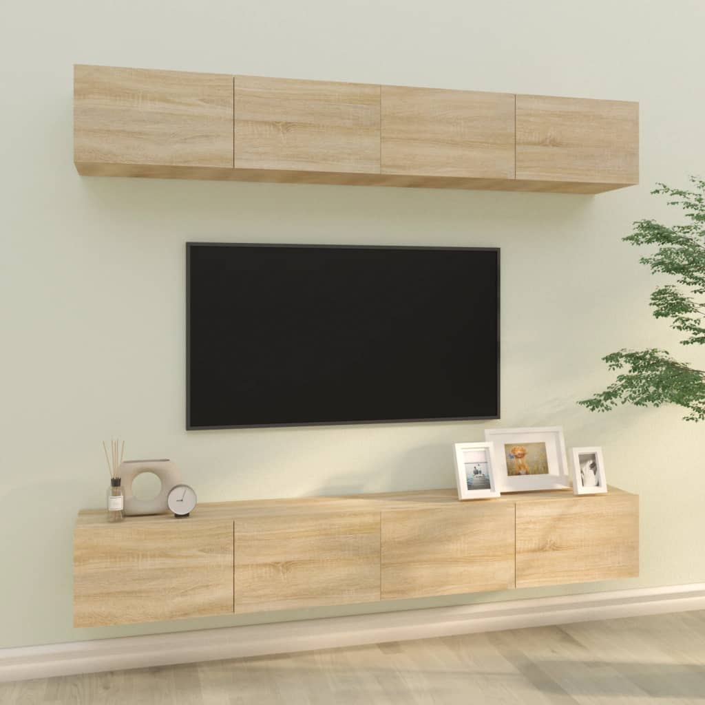 Tv-wandmeubels 4 st 100x30x30 cm sonoma eikenkleurig is nu te koop bij PeponiXL, paradijselijk wonen!