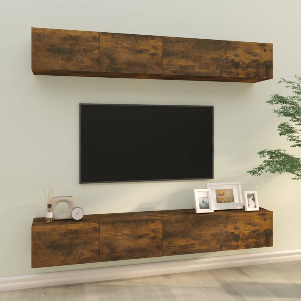 Tv-wandmeubels 4 st 100x30x30 cm gerookt eiken is nu te koop bij PeponiXL, paradijselijk wonen!