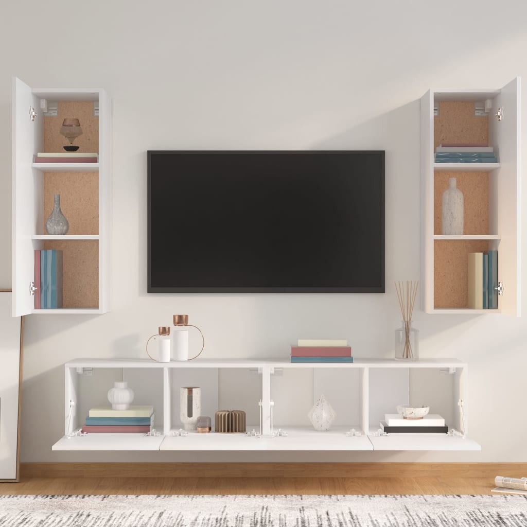 4-delige Tv-meubelset bewerkt hout wit is nu te koop bij PeponiXL, paradijselijk wonen!