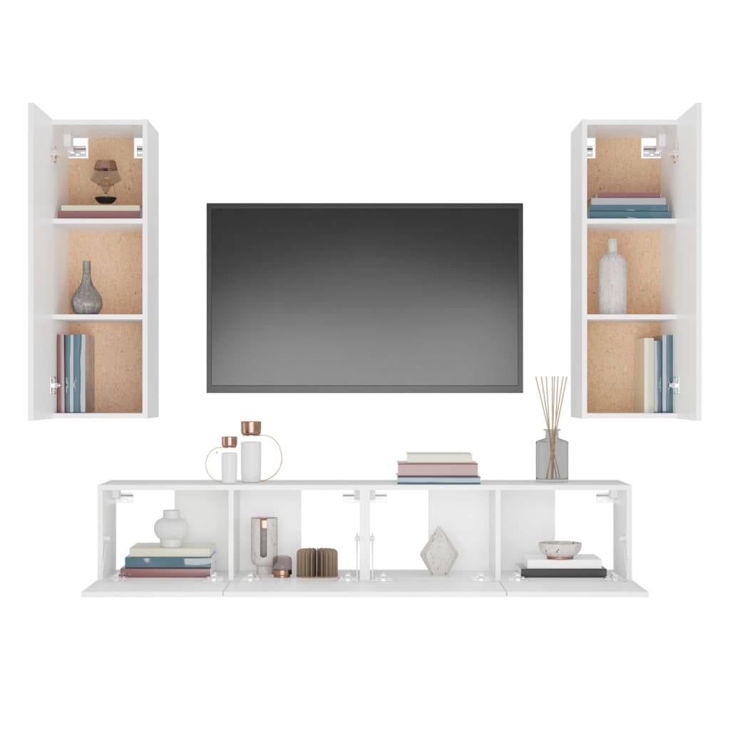 4-delige Tv-meubelset bewerkt hout wit is nu te koop bij PeponiXL, paradijselijk wonen!