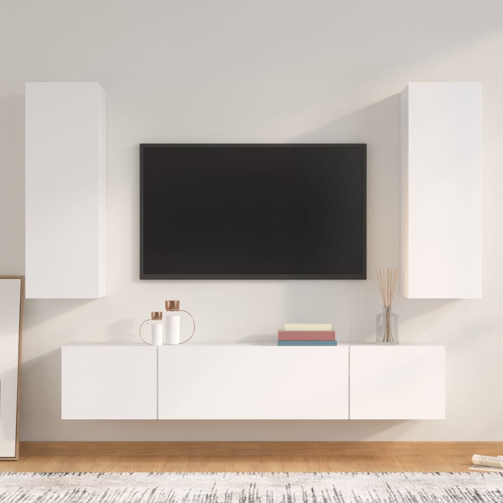 4-delige Tv-meubelset bewerkt hout wit is nu te koop bij PeponiXL, paradijselijk wonen!