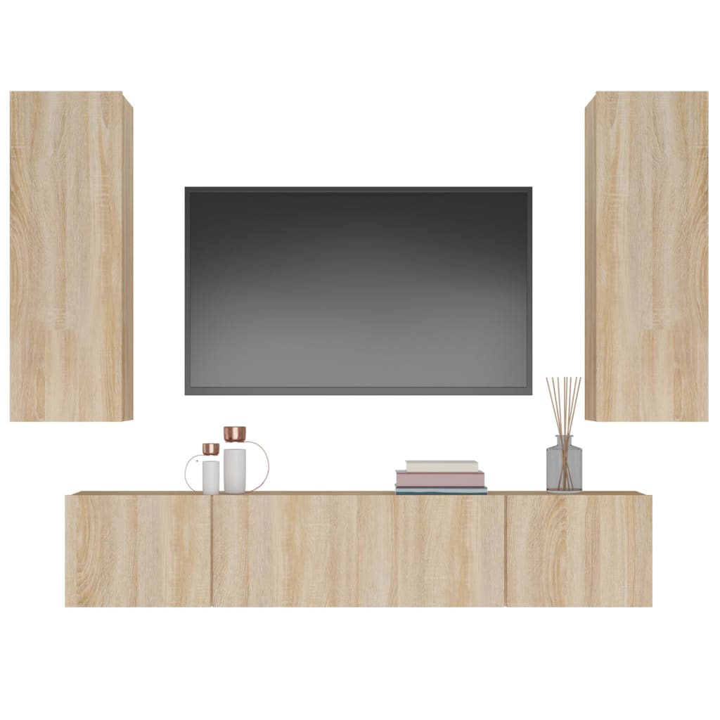4-delige Tv-meubelset bewerkt hout sonoma eikenkleurig is nu te koop bij PeponiXL, paradijselijk wonen!