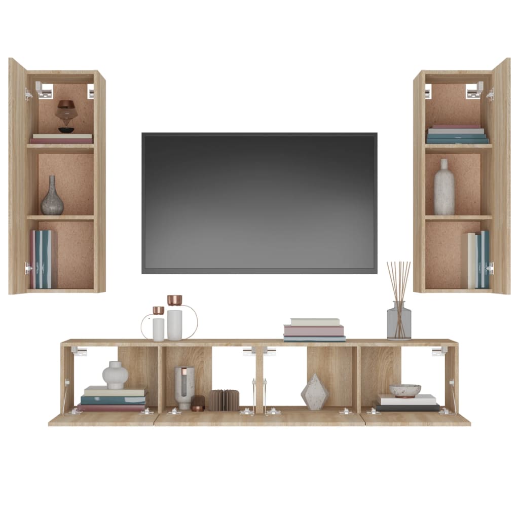 4-delige Tv-meubelset bewerkt hout sonoma eikenkleurig is nu te koop bij PeponiXL, paradijselijk wonen!