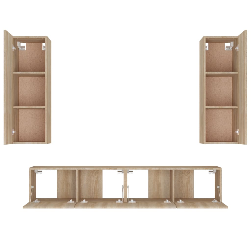 4-delige Tv-meubelset bewerkt hout sonoma eikenkleurig is nu te koop bij PeponiXL, paradijselijk wonen!