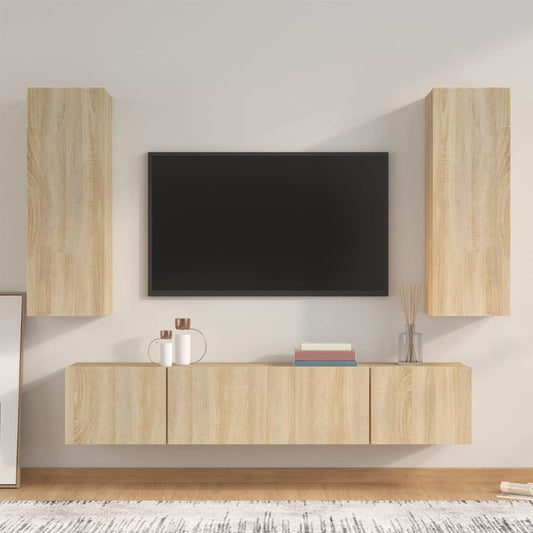 4-delige Tv-meubelset bewerkt hout sonoma eikenkleurig is nu te koop bij PeponiXL, paradijselijk wonen!