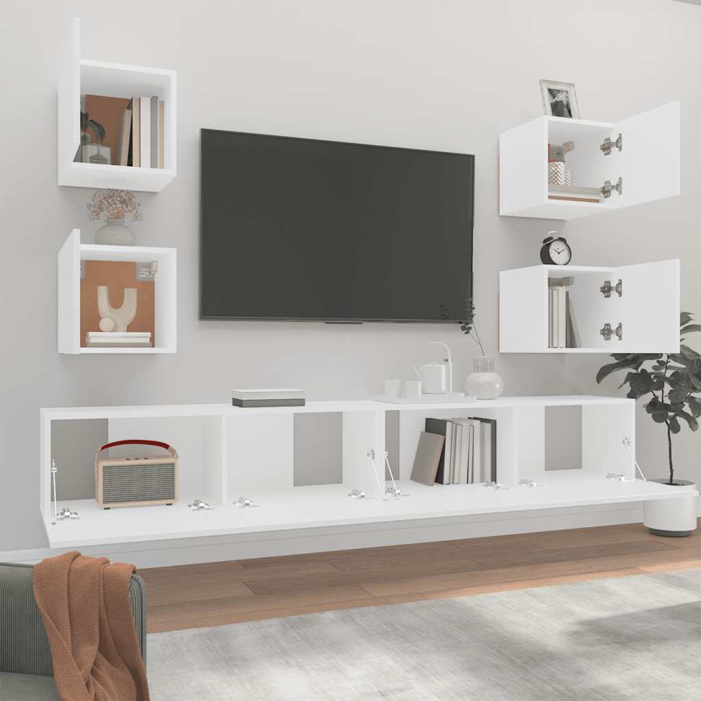 6-delige Tv-meubelset bewerkt hout wit is nu te koop bij PeponiXL, paradijselijk wonen!