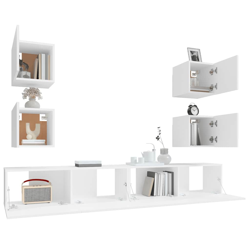 6-delige Tv-meubelset bewerkt hout wit is nu te koop bij PeponiXL, paradijselijk wonen!