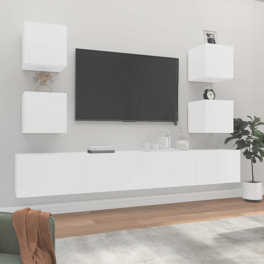 6-delige Tv-meubelset bewerkt hout wit is nu te koop bij PeponiXL, paradijselijk wonen!
