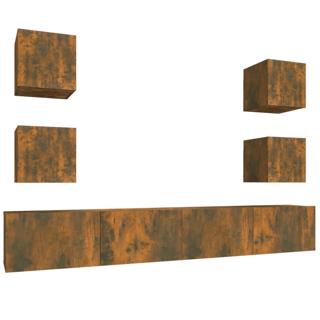 6-delige Tv-meubelset bewerkt hout gerookt eikenkleurig is nu te koop bij PeponiXL, paradijselijk wonen!