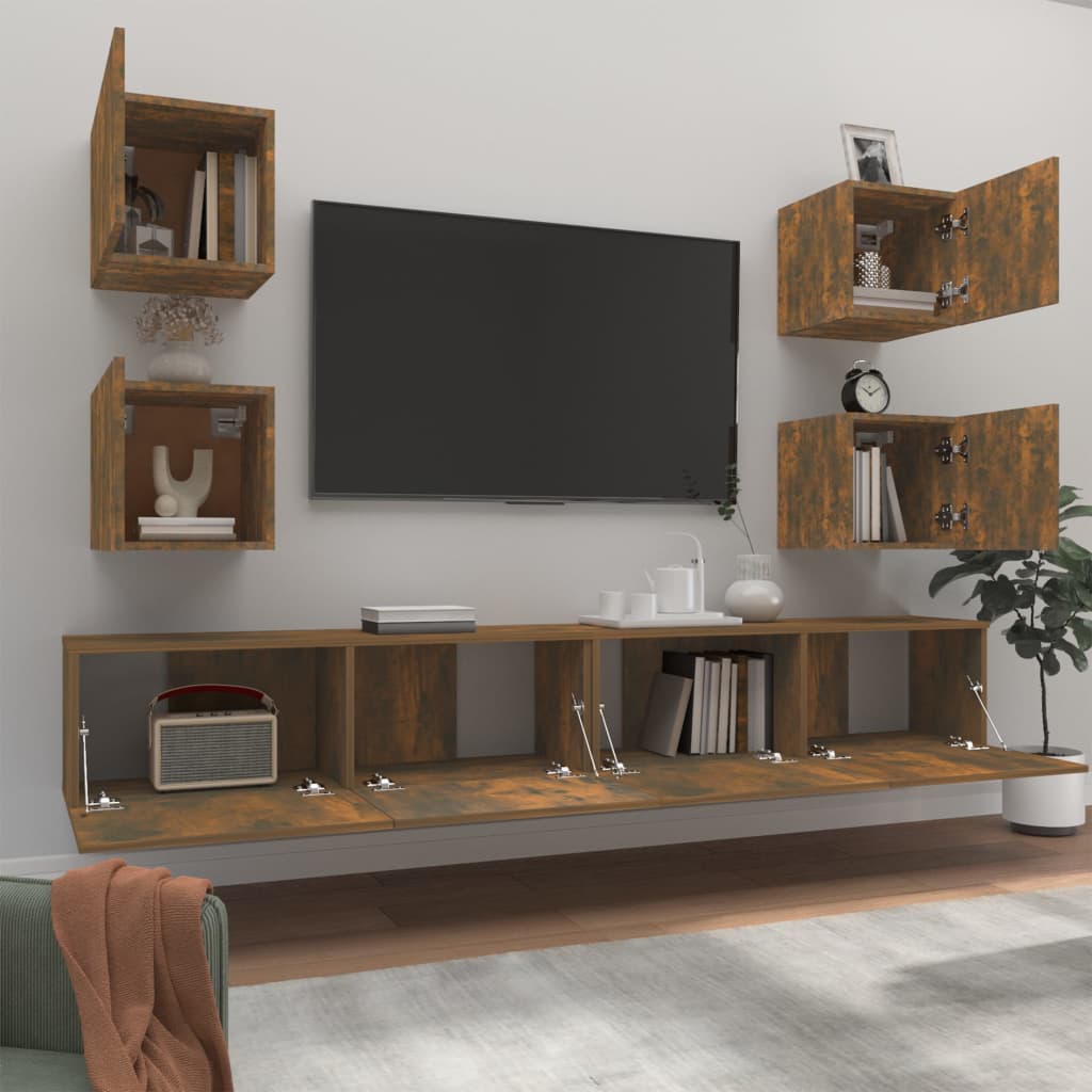 6-delige Tv-meubelset bewerkt hout gerookt eikenkleurig is nu te koop bij PeponiXL, paradijselijk wonen!