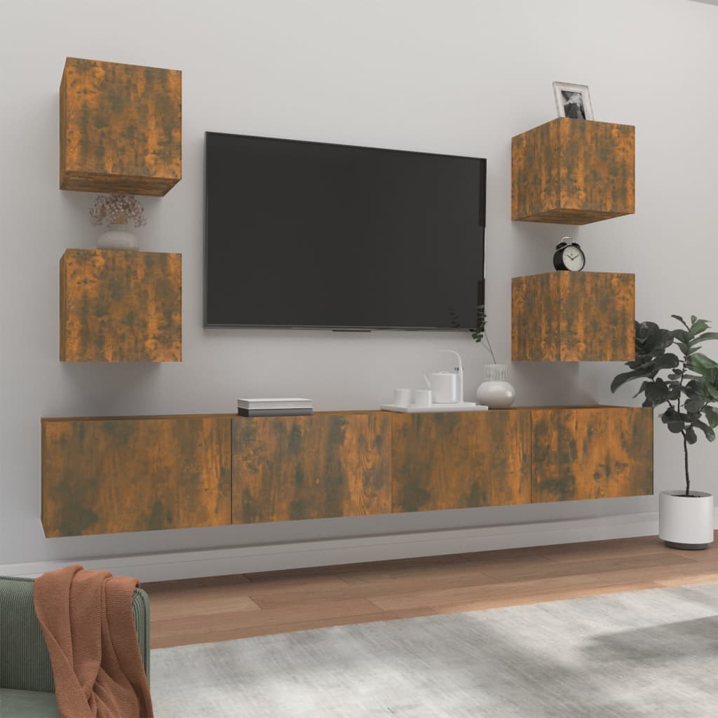 6-delige Tv-meubelset bewerkt hout gerookt eikenkleurig is nu te koop bij PeponiXL, paradijselijk wonen!