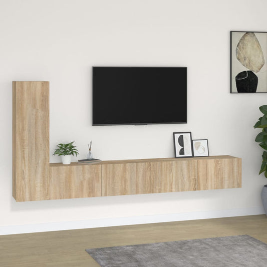 3-delige Tv-meubelset bewerkt hout sonoma eikenkleurig is nu te koop bij PeponiXL, paradijselijk wonen!