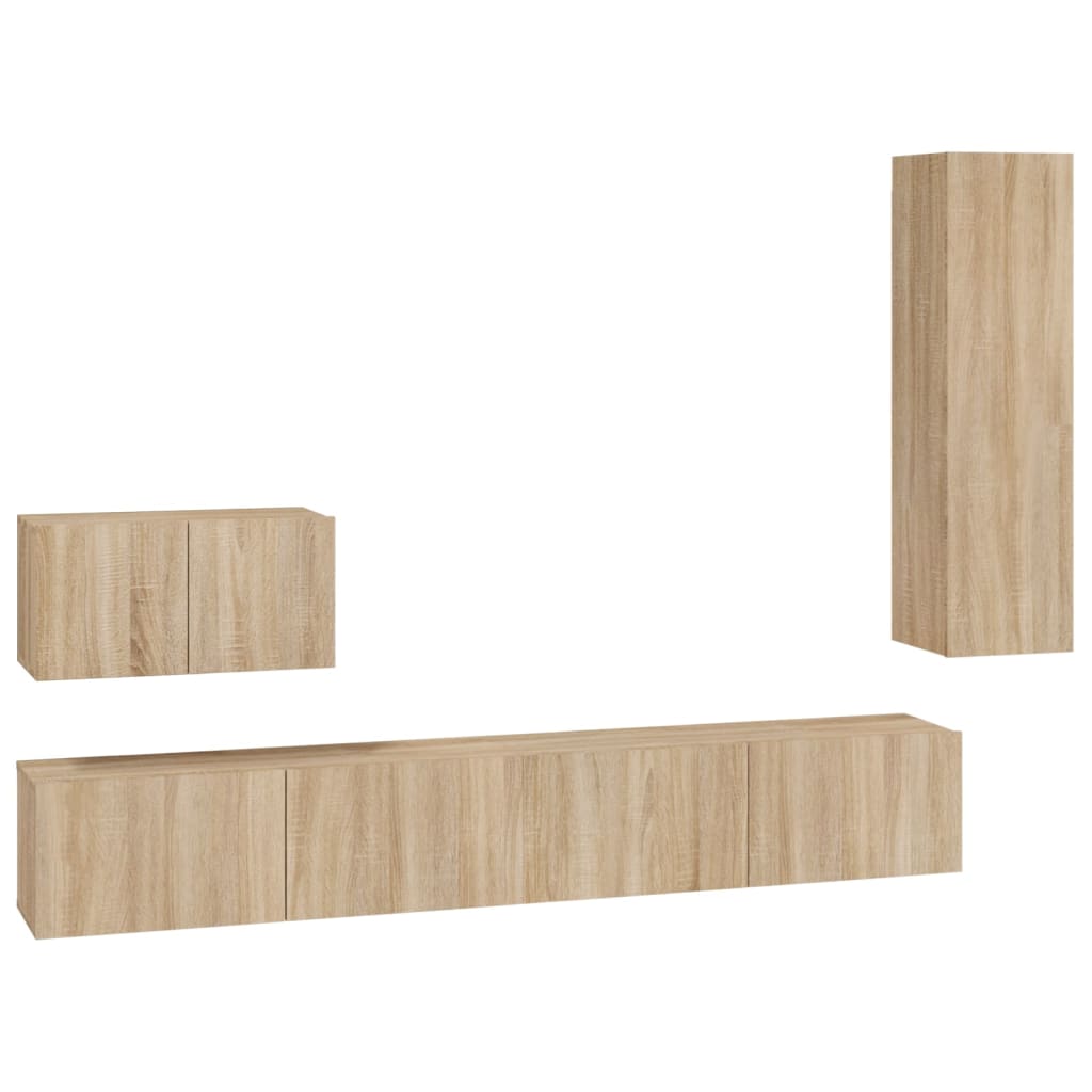 4-delige Tv-meubelset bewerkt hout sonoma eikenkleurig is nu te koop bij PeponiXL, paradijselijk wonen!