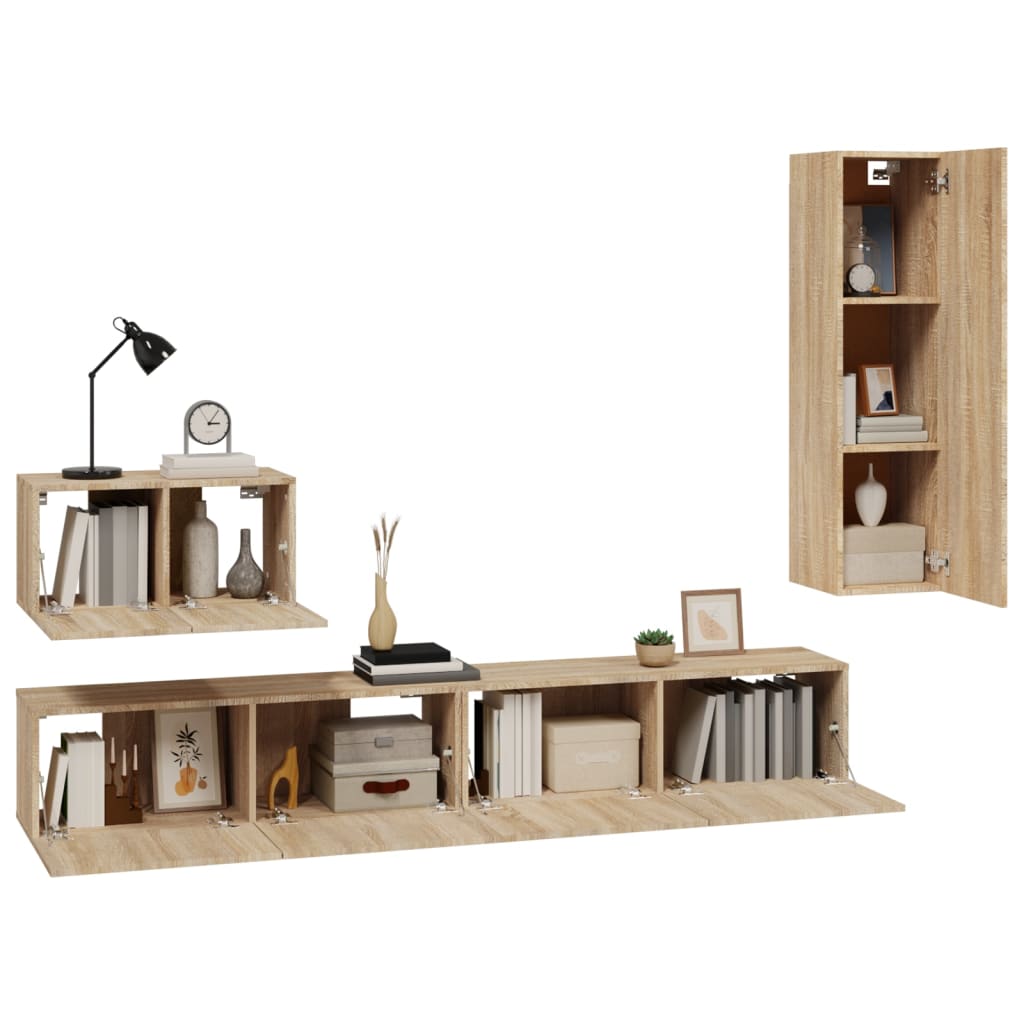 4-delige Tv-meubelset bewerkt hout sonoma eikenkleurig is nu te koop bij PeponiXL, paradijselijk wonen!