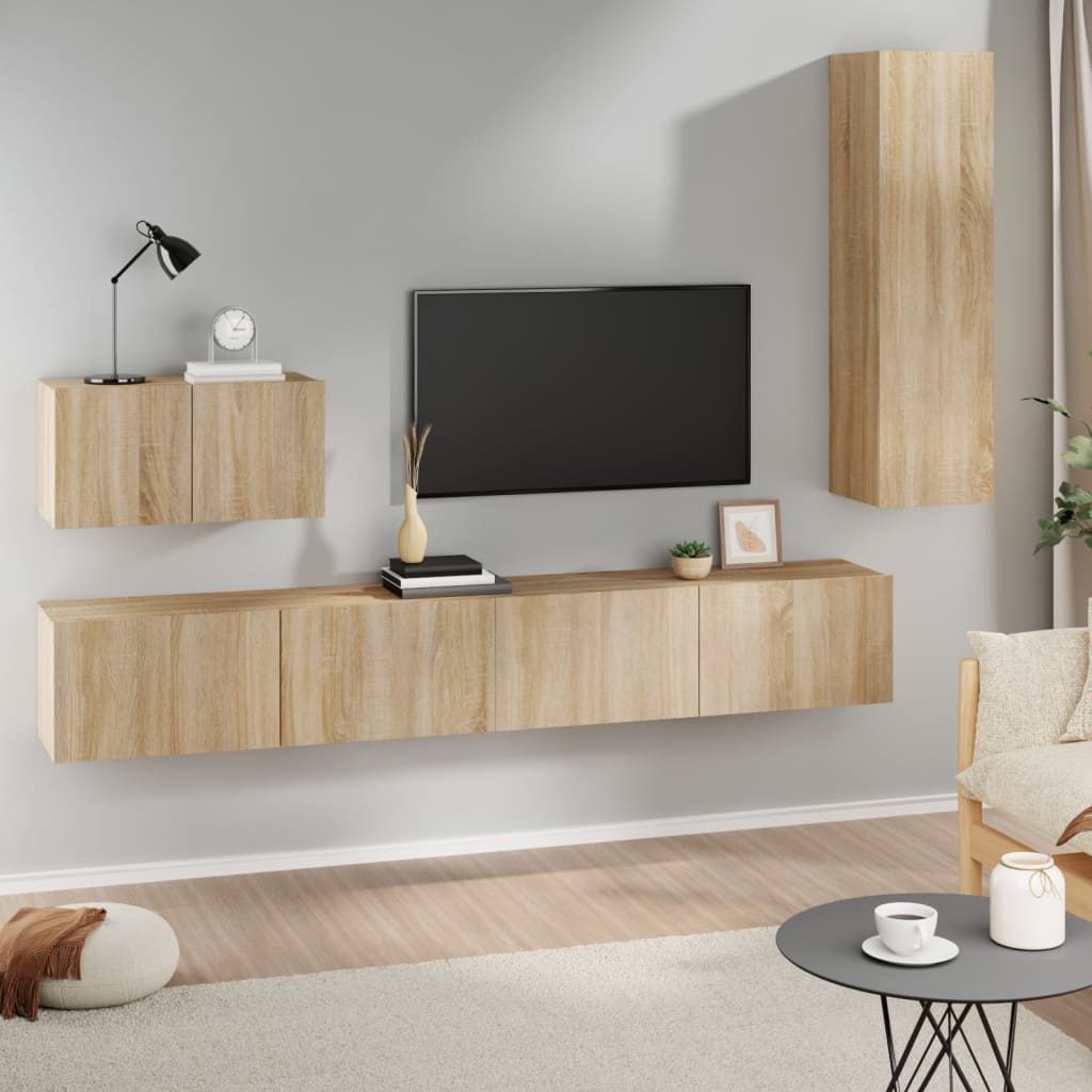 4-delige Tv-meubelset bewerkt hout sonoma eikenkleurig is nu te koop bij PeponiXL, paradijselijk wonen!