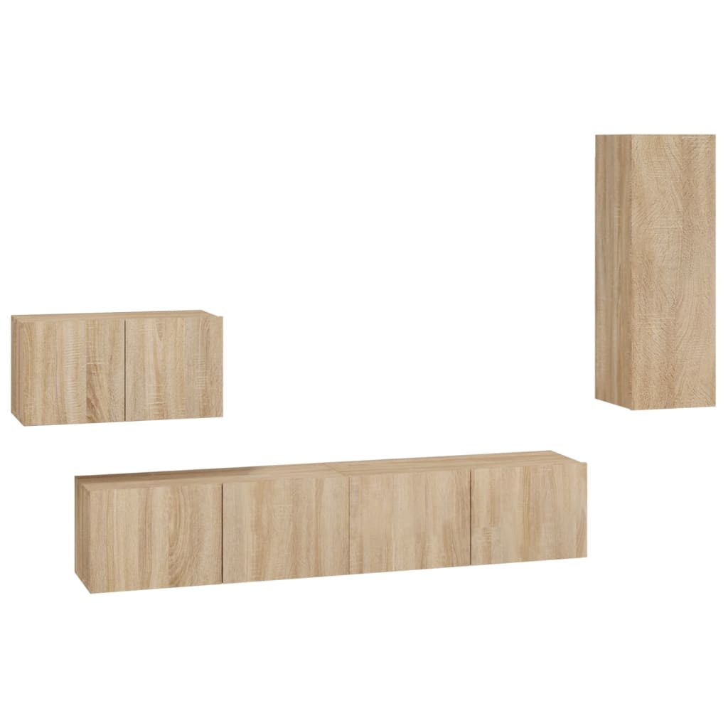 4-delige Tv-meubelset bewerkt hout sonoma eikenkleurig is nu te koop bij PeponiXL, paradijselijk wonen!