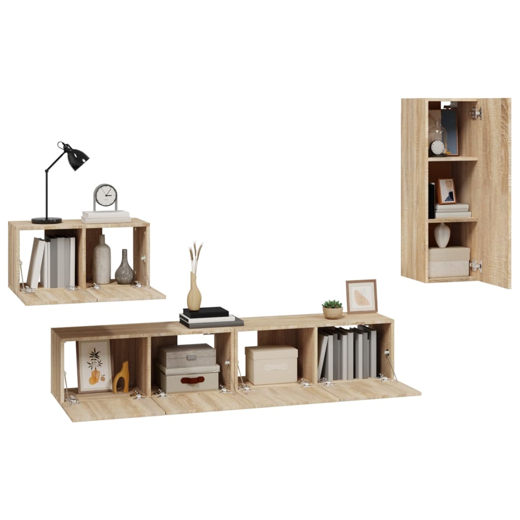 4-delige Tv-meubelset bewerkt hout sonoma eikenkleurig is nu te koop bij PeponiXL, paradijselijk wonen!