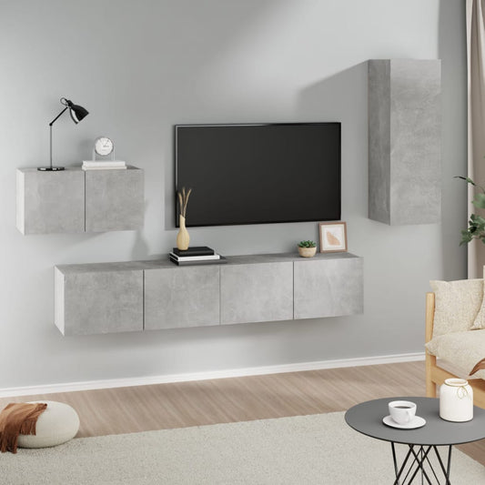4-delige Tv-meubelset bewerkt hout betongrijs is nu te koop bij PeponiXL, paradijselijk wonen!