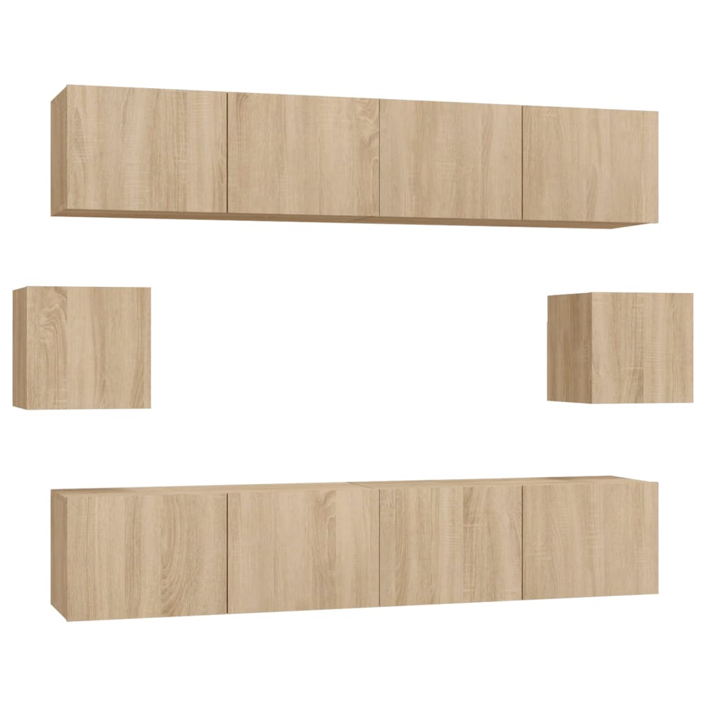 6-delige Tv-meubelset bewerkt hout sonoma eikenkleurig is nu te koop bij PeponiXL, paradijselijk wonen!