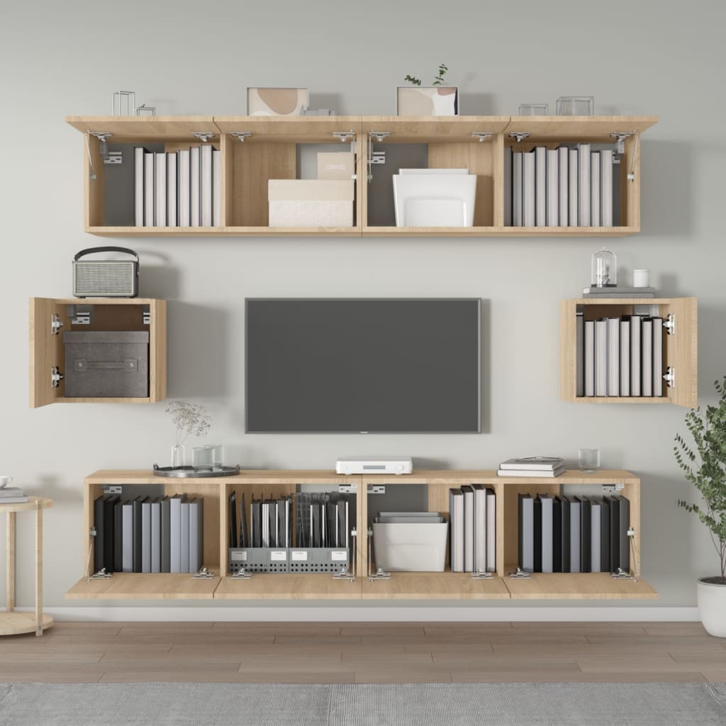 6-delige Tv-meubelset bewerkt hout sonoma eikenkleurig is nu te koop bij PeponiXL, paradijselijk wonen!