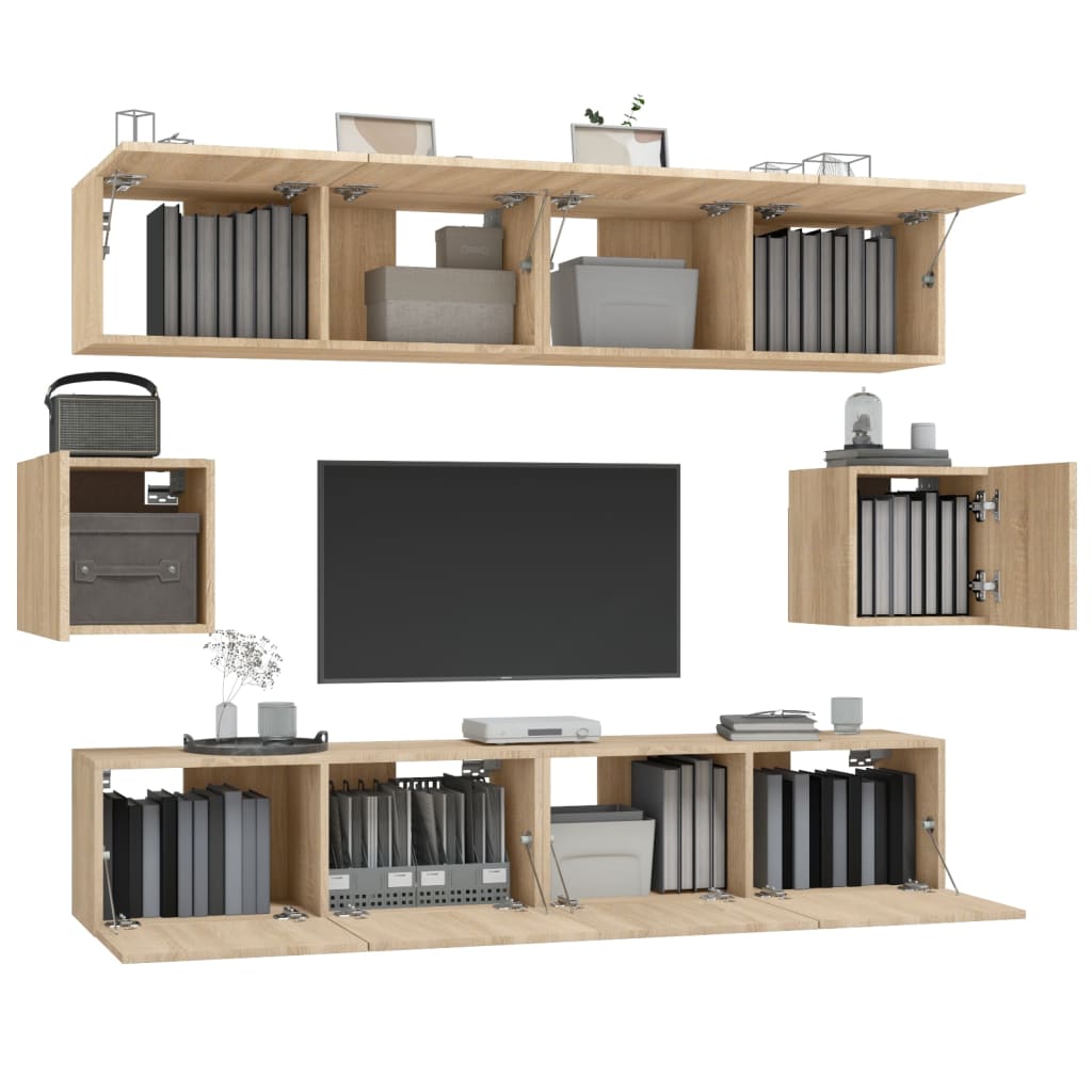 6-delige Tv-meubelset bewerkt hout sonoma eikenkleurig is nu te koop bij PeponiXL, paradijselijk wonen!
