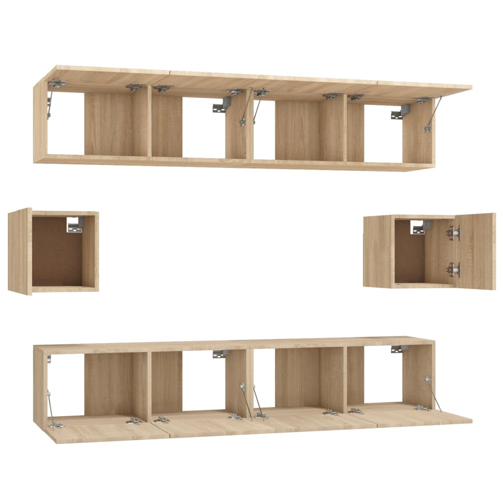 6-delige Tv-meubelset bewerkt hout sonoma eikenkleurig is nu te koop bij PeponiXL, paradijselijk wonen!