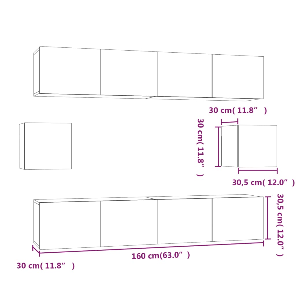 6-delige Tv-meubelset bewerkt hout sonoma eikenkleurig is nu te koop bij PeponiXL, paradijselijk wonen!