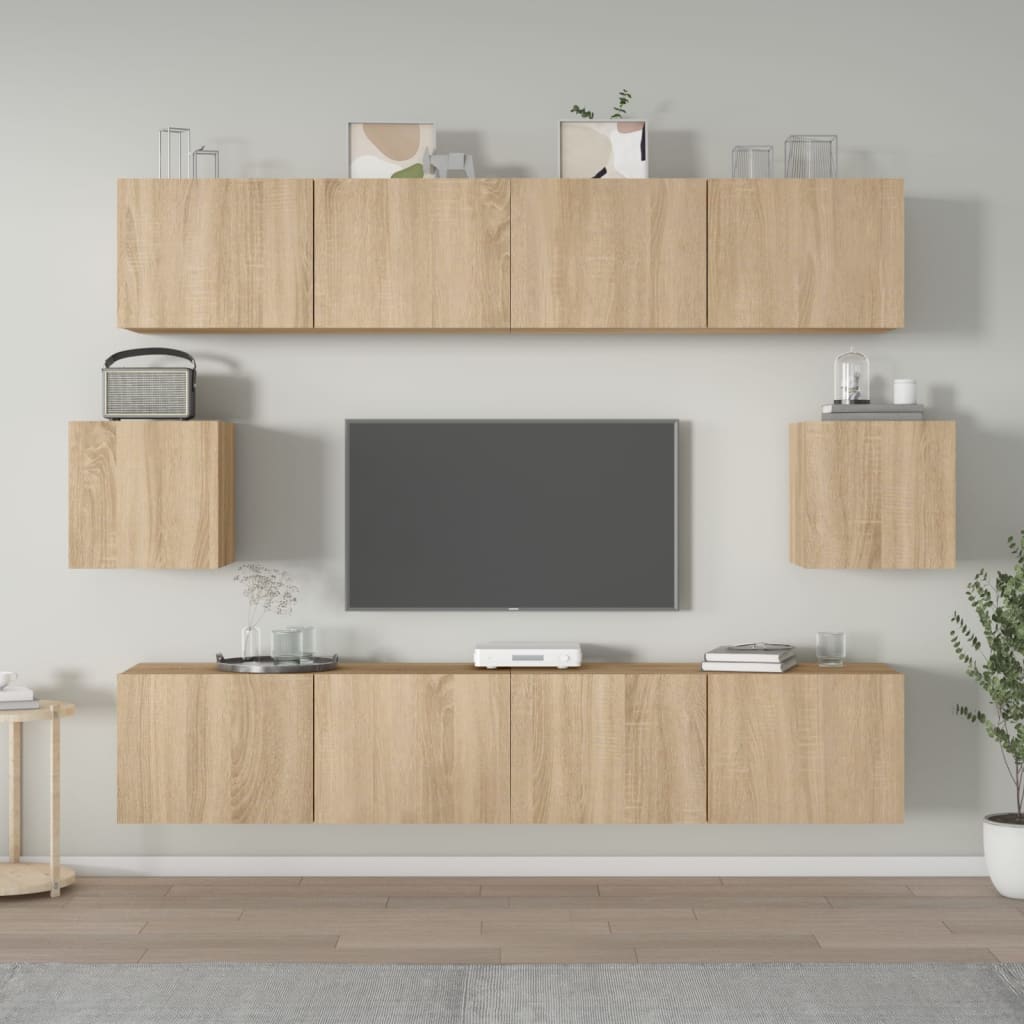 6-delige Tv-meubelset bewerkt hout sonoma eikenkleurig is nu te koop bij PeponiXL, paradijselijk wonen!