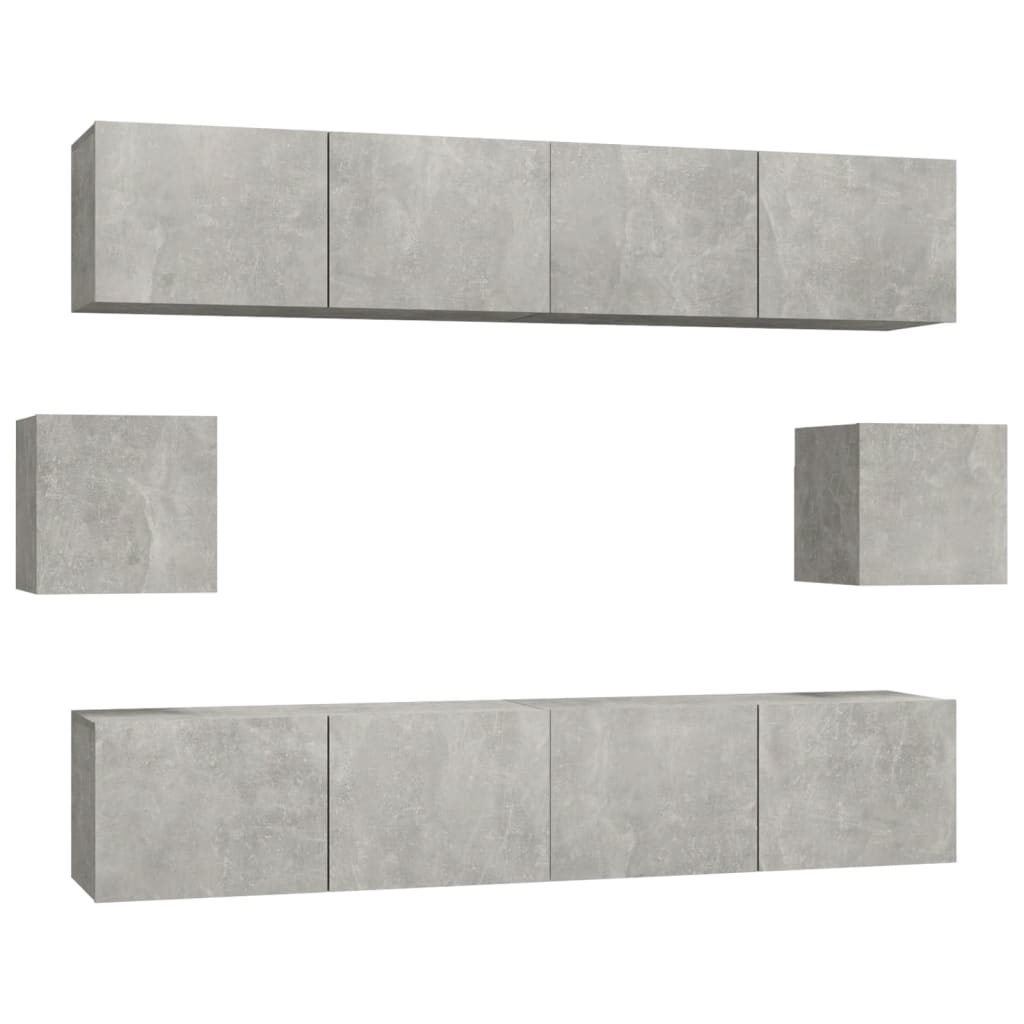 6-delige Tv-meubelset bewerkt hout betongrijs is nu te koop bij PeponiXL, paradijselijk wonen!