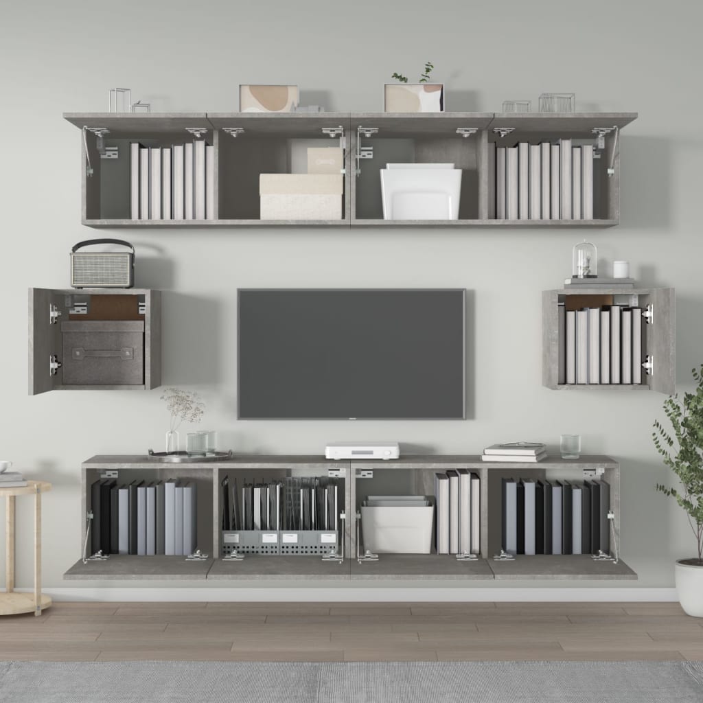 6-delige Tv-meubelset bewerkt hout betongrijs is nu te koop bij PeponiXL, paradijselijk wonen!
