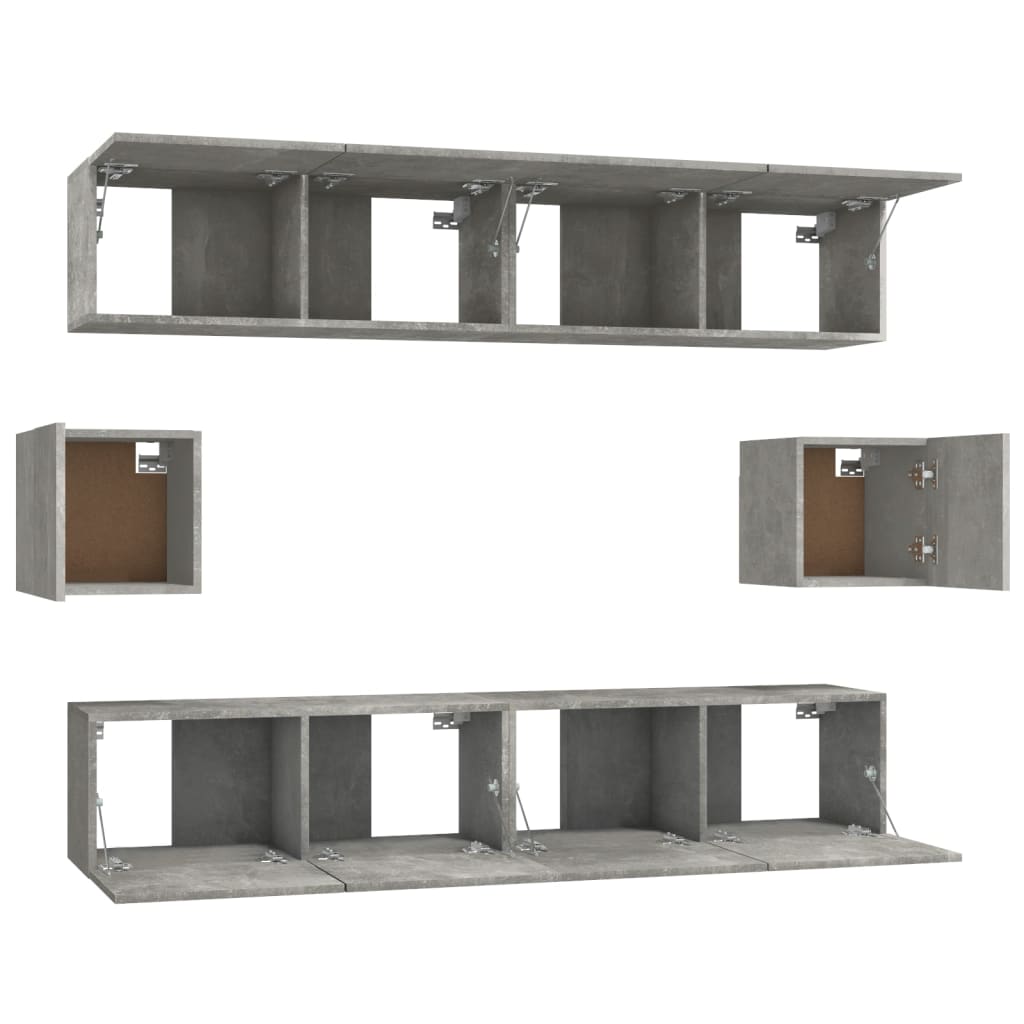 6-delige Tv-meubelset bewerkt hout betongrijs is nu te koop bij PeponiXL, paradijselijk wonen!