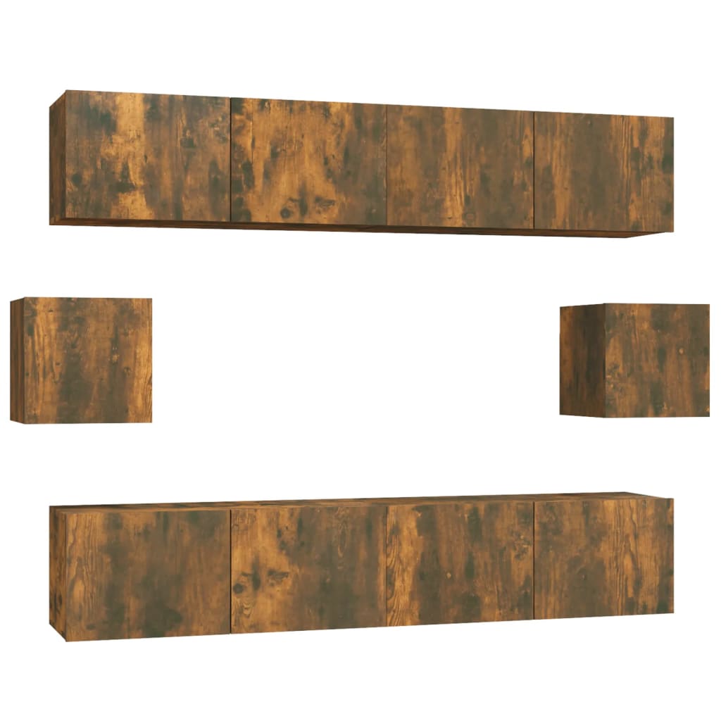 6-delige Tv-meubelset bewerkt hout gerookt eikenkleurig is nu te koop bij PeponiXL, paradijselijk wonen!