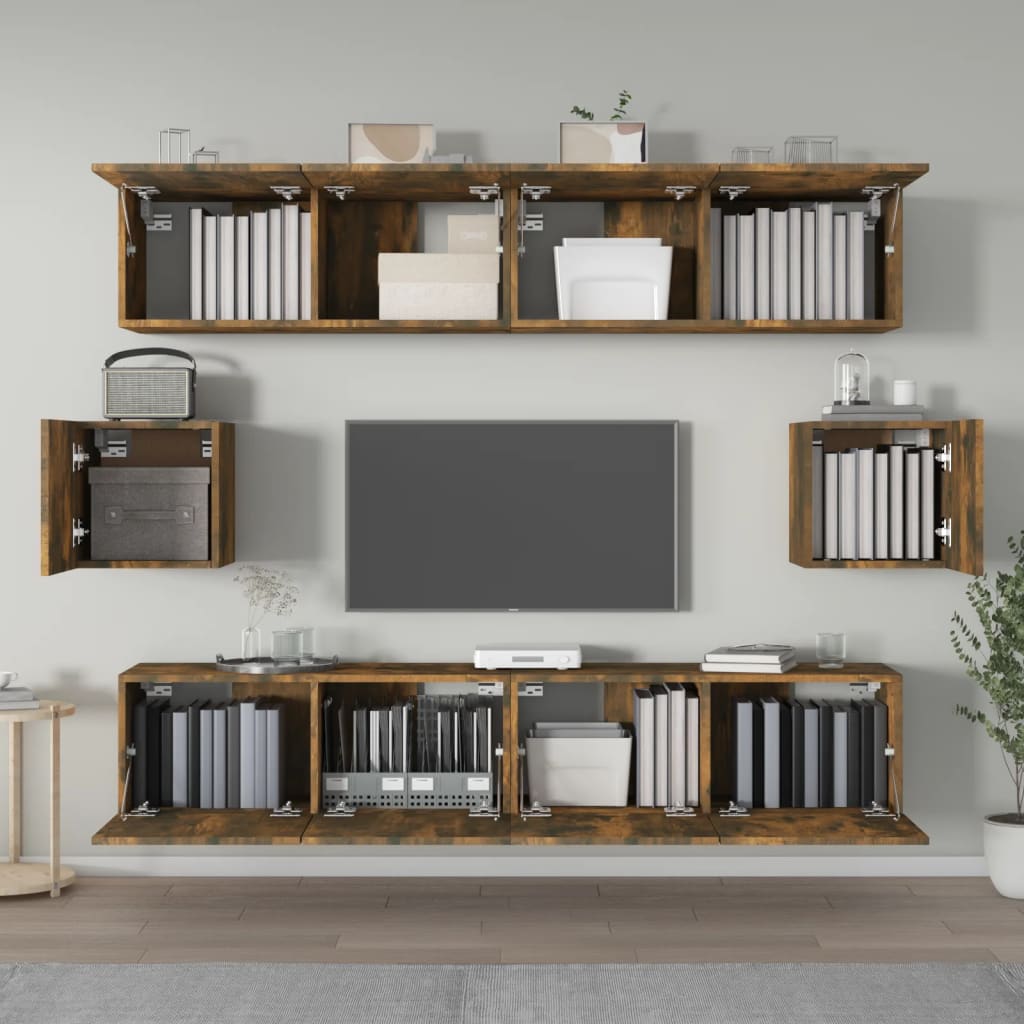 6-delige Tv-meubelset bewerkt hout gerookt eikenkleurig is nu te koop bij PeponiXL, paradijselijk wonen!