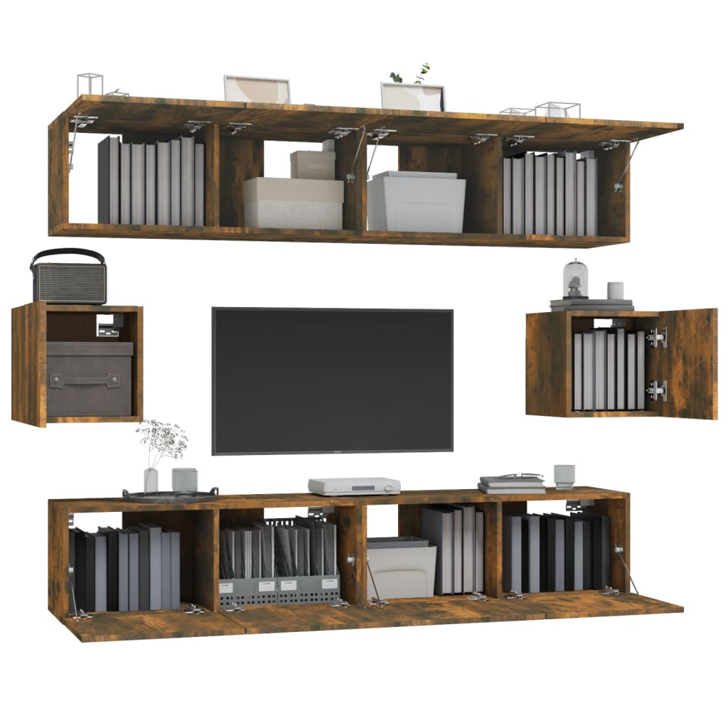 6-delige Tv-meubelset bewerkt hout gerookt eikenkleurig is nu te koop bij PeponiXL, paradijselijk wonen!
